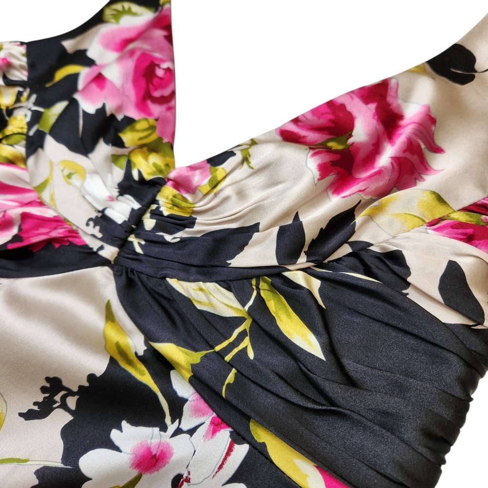 DAVID MEISTER Size 8 Floral Silk Spandex Multicolor Sleeveless V Neckline Dress - Picture 6 of 15